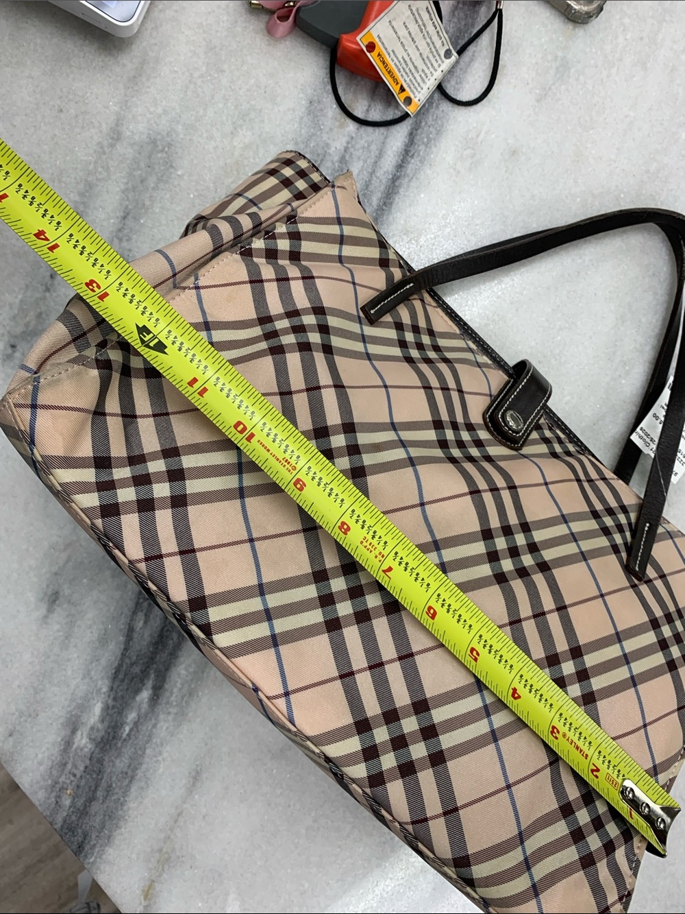 Burberry Beige Plaid Tote with Dark Brown Trim - Picture 6 of 8